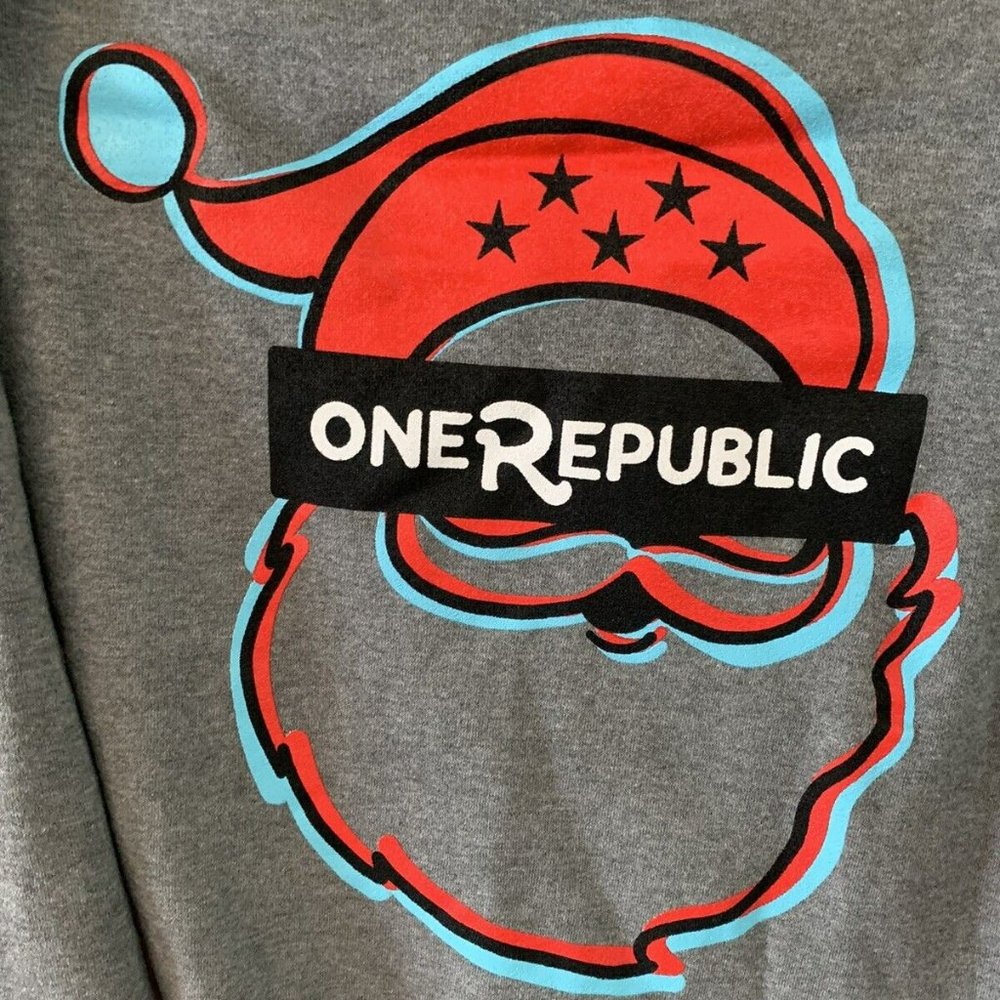 One Republic Santa Logo Gray Zip Hoodie Jacket Sweatshirt Tour Concert Medium